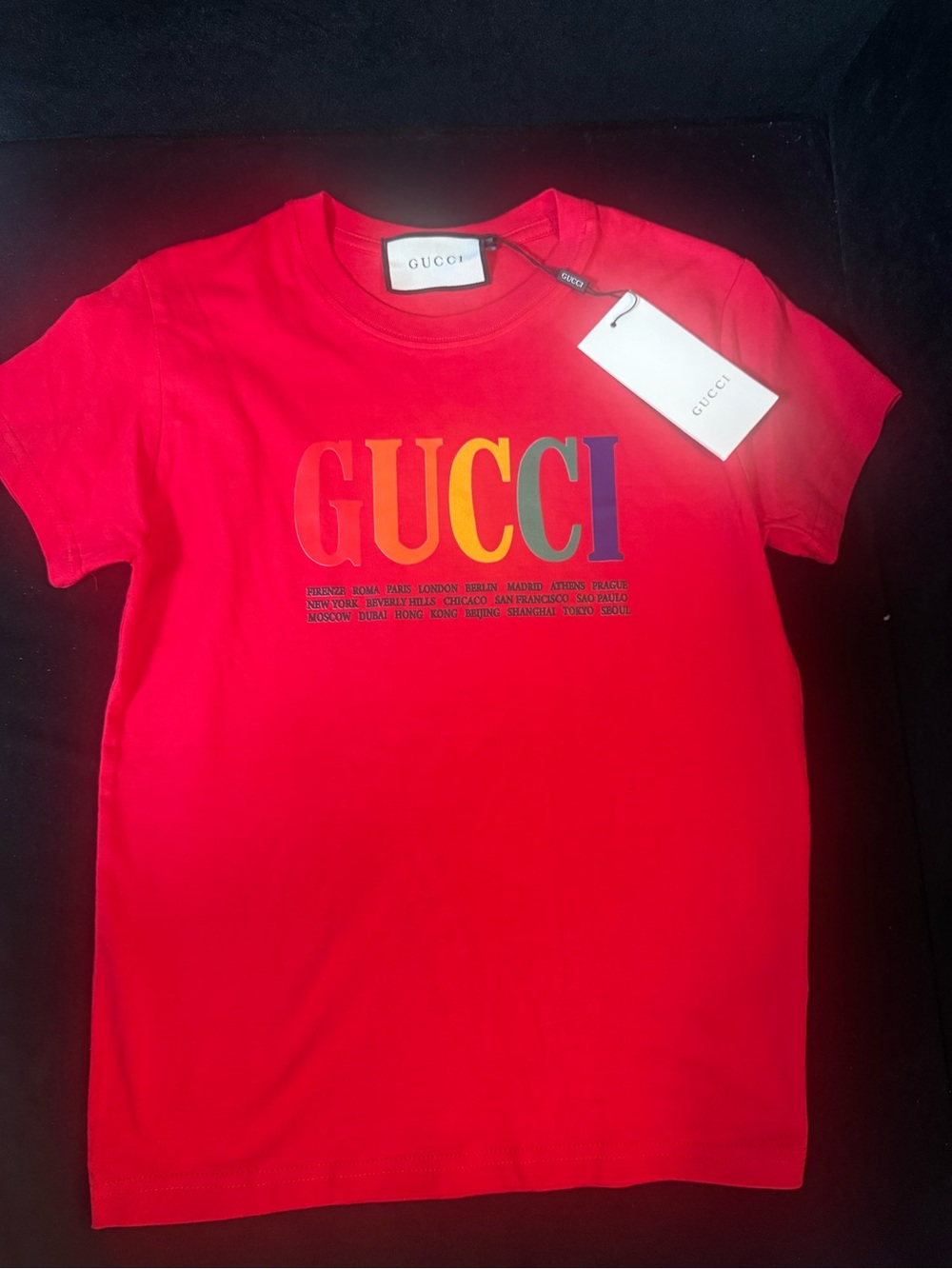 Gucci Kids Red Rainbow Logo Tee